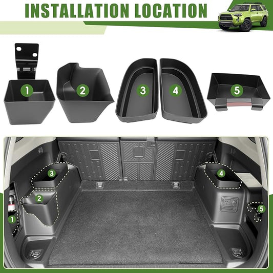 Trunk Organizer for 2010-2024 Toyota 4Runner 5-Seat 2nd Row(NOT Fit 7-Seat 3rd Row), Rear Storage Box Bin Cargo Tray for 4 Runner Interior Accessories(5Pcs Trunk Organizer/Without Speaker)