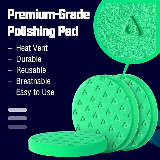 6 Inch Buffing Pads, 3 Pack Polishing Pad Green T120 High-Density Buffing Sponge Pads for Car Buffer Polisher Compounding, Polishing & Waxing