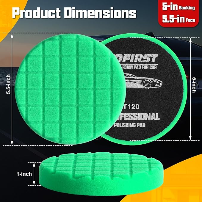 Polishing Pad 5.5 Inch, 3Pcs Green Heavy Cut Foam Buffing Pads for Car Buffer Polisher, Compounding, Polishing and Waxing