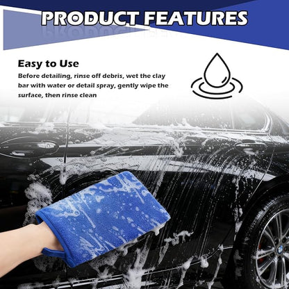 2PCS Car Clay Mitt Auto Detailing,Anti-Scratch Soft Clay Bar Mit for Car Surface Detailing,Reusable Clays Mitt for Cars Detailings as Clays Towel for Paint,Glass,Metal