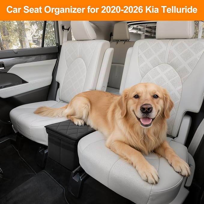 Car Seat Organizer for Kia Telluride 2020-2026 w/Built-In Cooler Bag, Telluride Second Car Console Organizer w/Non-Slip Strips, Foldable Backseat Organize for Dog Toys Kids Snacks Travel Storage Box