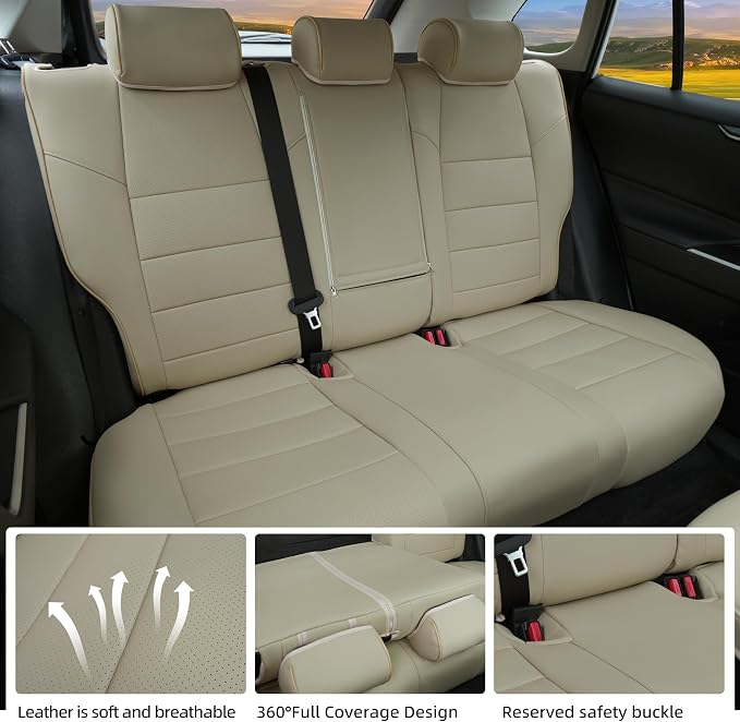 Lolcar RAV4 Seat Covers Custom Fit for Toyota RAV4 2019 2020 2021 2022 2023 2024 2025 LE,XLE,XLE Premium,Limited,Airbag Compatible,Seat Cover Full Set for SUV, Waterproof Leather（Beige）