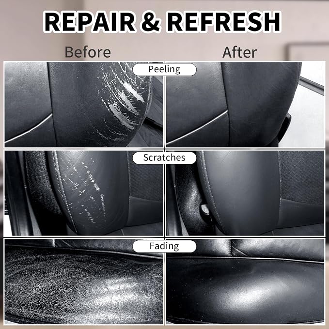 Leather Recoloring Balm,8.5oz Leather Color Restorer,Black Leather Repair kit for Furniture and Car Interior,Leather Couch Scratch Repair,Leather Dye Paint for Faded,Cracked and Damaged Leather
