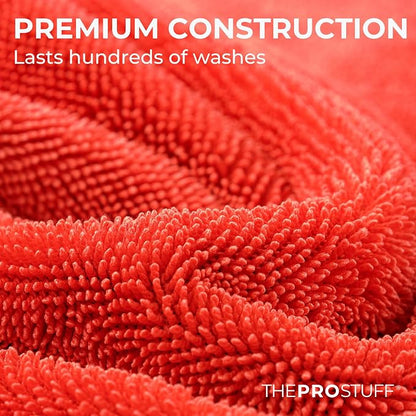 The Pro Stuff® Car Drying Towel 1400 GSM - Ultra Absorbent Twisted Loop Microfiber Towel for Auto Detailing, Scratch-Free Lint-Free Streak-Free Dual-Sided Car Wash Cloth, XL 24"x36"