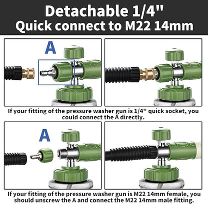 FENG PAI Pressure Washer Foam Cannon Dual-connector Accessory, 7 Power Washer Sprayer Nozzle, 1/4" Quick Connect Double Tip Attachment For Soap Cannon