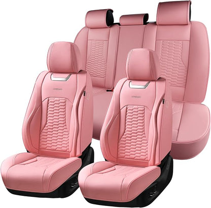 Coverado Front Seat Covers, Car Seat Covers Front Seats, Nappa Leather Waterproof Seat Covers for Car, Car Seat Protectors, Automotive Seat Covers Universal Fit for Most Vehicles(Pink)