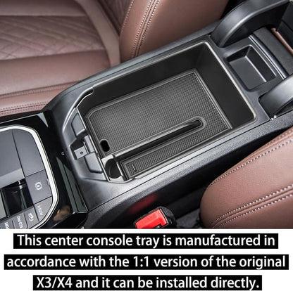 RUNROAD Center Console Organizer Tray Compatible with BMW X3 G01 2018-2024 and for BMW X4 G02 2019-2025 Accessories, Insert Secondary Storage Box Armrest Tray Console Organizer (Black)