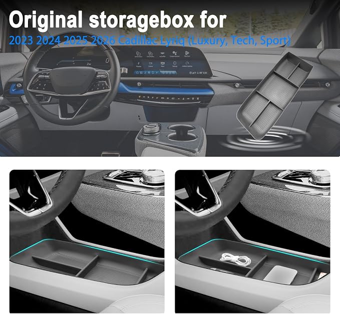 SHAOHAO 3 Pcs for 2025 2026 Cadillac Lyriq Center Console Organizer Tray for 2023-2025 2026 Cadillac Lyriq Accessories (Sport/Tech/Luxury) Console Organizer & Lower Organizer & Cup Holder Easy Removal
