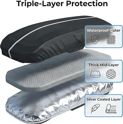 Roof Box Cover, Dimensions 93x37x18 inches, Made from Waterproof and UV-Resistant 420D Oxford Fabric. Suitable for Year-Round Outdoor use, Compatible with Thule, Yakima, and Perflex Brands.