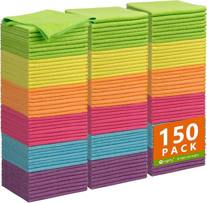 Orighty Microfiber Cleaning Cloth, 150 Pack Microfiber Towels for Cars, Multi-Purpose Shop Towels Cleaning Rags Bulk for Car, Home, Kitchen, 12 x 11 inch