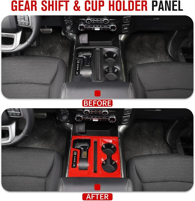 Jimen Compatible with Ford F150 2021-2025, Center Console Gear Shift Panel Trim Cover (Red)