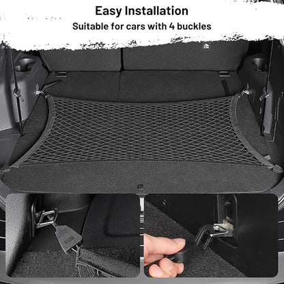 Elastic Cargo Net for SUV, Net Stretchable 31.2" x 24" Stretch to 62.4" x 48", Rear Trunk Bed Netting Cover, Fixing Hooks D-Rings Luggage Cover
