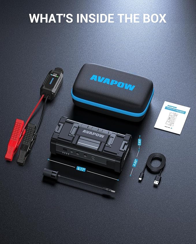 AVAPOW 6000A Car Battery Jump Starter Portable (12V DC Output for All Gas or up to 12L Diesel), Jump Box for Car Battery with USB3.0 Power Bank, Jump Pack with SOS Bright Light