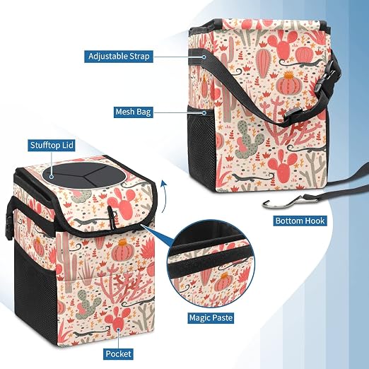 Car Trash Can – Lightweight and Portable with Durable Water-Resistant Coating, No Installation Required, Practical and Ample Capacity,Car Accessories Interior Car Organizer. Cactus