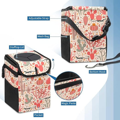 Car Trash Can – Lightweight and Portable with Durable Water-Resistant Coating, No Installation Required, Practical and Ample Capacity,Car Accessories Interior Car Organizer. Cactus