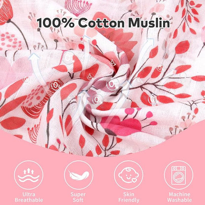 Rquite Infant Car Seat Cover for Babies Girls, Muslin Cotton Carseat Canopy, Breathable Stroller Sun Shade, Baby Shower Gift & Newborn Essentials, Universal Fit Summer & Hot Weather (Pink Flowers)