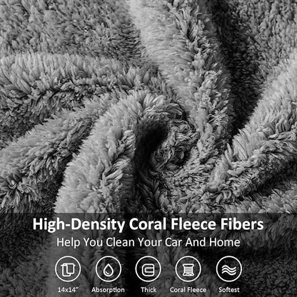 Microfiber Cleaning Cloths (14" x 14") with Double-Sided Coral Fleece, Ultra Absorbent, Lint-Free, Streak-Free, Reusable, Ideal for Car, Kitchen, Window, and Household Cleaning (Pack of 4)