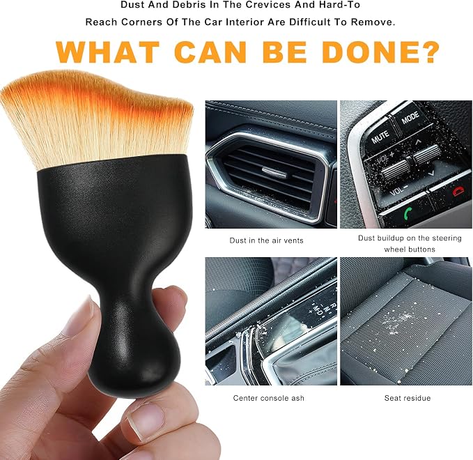 Car Interior Detailing Brush, Curved Car Interior Cleaning Brush with Ultra Soft Bristles & Dust Cover, Scratch-Free Auto Dusting Brushes for Dashboard AC Vent Leather (Brown)