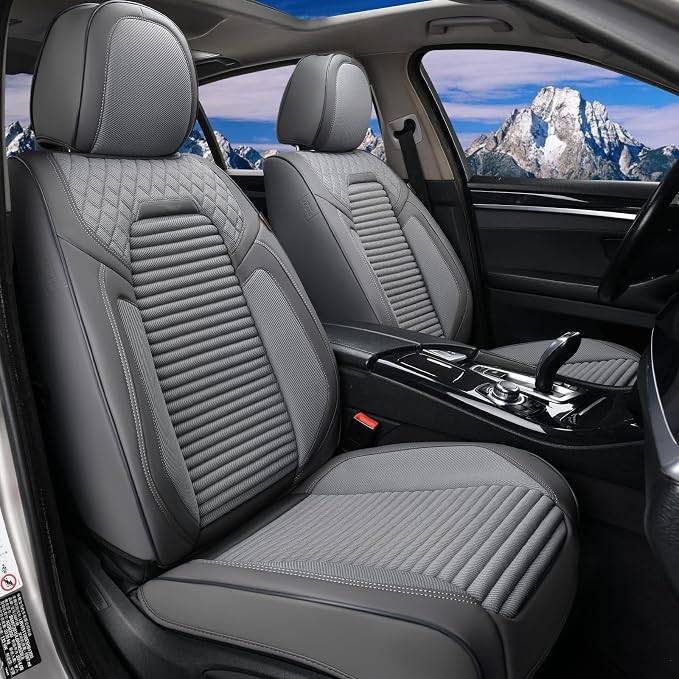 Coverado Car Seat Covers Full Set, Leather Seat Covers for Cars, Automotive Seat Cover Car Accessories Universal Fit for Most Cars SUV Trucks(Gray)