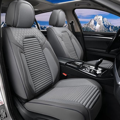 Coverado Car Seat Covers Full Set, Leather Seat Covers for Cars, Automotive Seat Cover Car Accessories Universal Fit for Most Cars SUV Trucks(Gray)