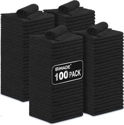 UNIMADE Microfiber Cleaning Cloth, 100 Pack Microfiber Towels for Cars Commercial Grade Work Rags Bulk Detailing Cloth for Automotive Bar Mechanic Restaurant Garage Housekeeping, 11.5"x 11.5", Black