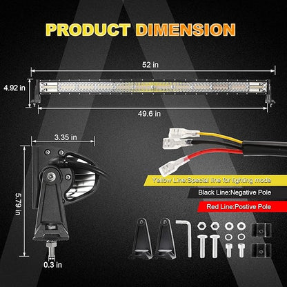 Auxbeam 50 Inch LED Light Bar, 288W Curved Amber White Strobe Lights, 6 Modes Spot Flood Combo Beam Fog Memory Reset Function Driving Light with Wiring Harness Kit for Car Jeep Off Road SUV UTV ATV
