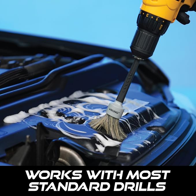 VIKING Drill Detail Brush Set, Professional 2 Pack with Super Soft Bristles for Interior, and Premium Bristle Blend for Exterior Detailing and Car Detailing Kit