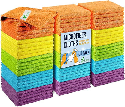 GREEN LIFESTYLE Microfiber Cleaning Cloth 11.5" x 11.5" 150 Pack - Edgeless Microfiber Towels for Cars, Cleaning Rags, Lint Free Car Microfiber Towel, Reusable Cleaning Cloths (Multicolor)
