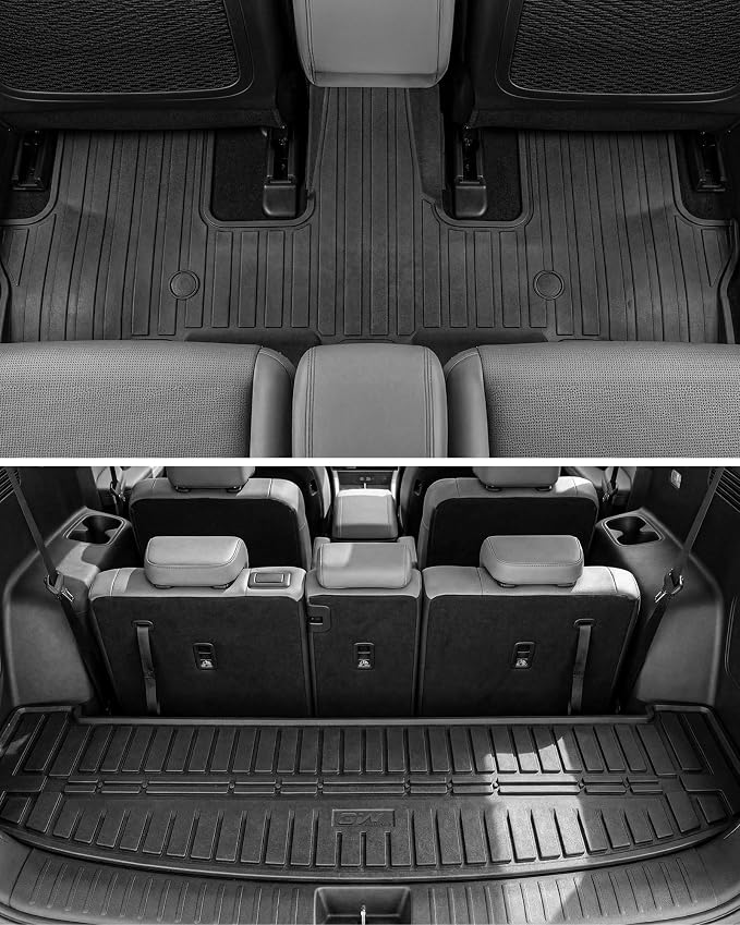3W Floor Mats Fit for 2024 2025 2026 Hyundai Santa Fe (Not for Hybrid) 7 Seats, TPE All Weather Floor Liner Heavy Duty Car Accessories, Anti-Slip 1st & 2nd Rows Floor Liners, Black