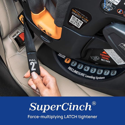 Chicco OneFit Max ClearTex All-in-One Car Seat with LeverLock Installation, Slim Design, Convertible Car Seat, Seat for Infants and Children 5-100 lbs, Ash/Grey