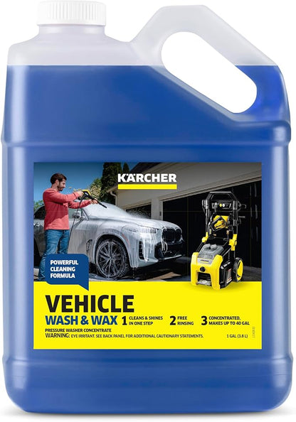 KÄRCHER Vehicle Wash and Wax, Pressure Washer Detergent, Cleans Cars, Bikes, Trucks, Boats and More, Highly Concentrated, Makes up to 40 gal of Cleaner