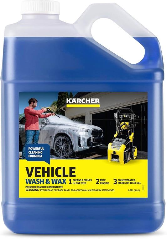 KÄRCHER Vehicle Wash and Wax, Pressure Washer Detergent, Cleans Cars, Bikes, Trucks, Boats and More, Highly Concentrated, Makes up to 40 gal of Cleaner