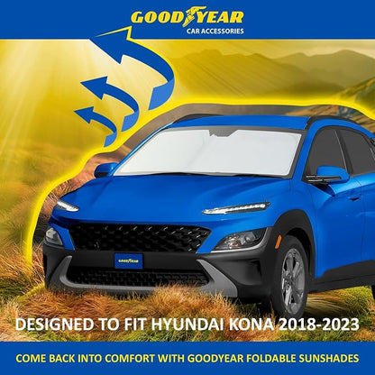 Goodyear Foldable Windshield Sunshade for Hyundai Kona 2018-2023, Car Accessories, Sunshade Cover, Sun Shade Car Windshield, Window Sun Blocker - GY008346