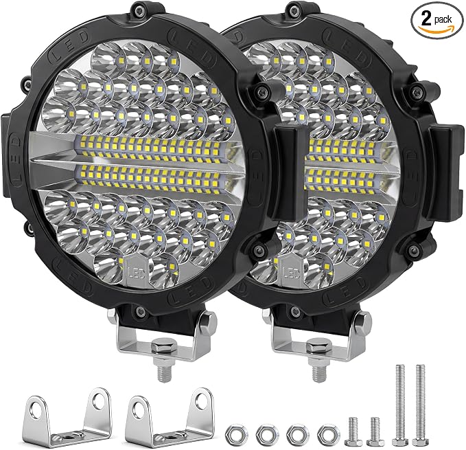 Round LED Off-Road Lights - 7 Inch Led Light Pod 201W 21000lm Auxiliary Driving Work Lights Fog Lamp for Tractor Pickup Trucks Snowmobile Boat SUV RV ATV UTV 4X4 (2 Pack Black)