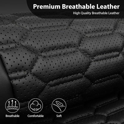 CAR PASS 3D Foam PU Leather Car Seat Covers Full Set,Luxury Breathable Faux Leather Seat Covers for Car,Anti Slip Universal Fit for SUVs Vans Sedan Truck Automotive,Armrest Airbag Compatible All Black