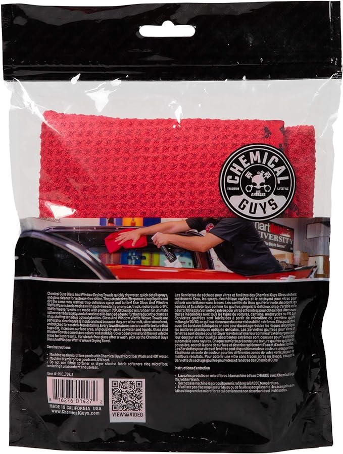 Chemical Guys Waffle Weave Glass & Window Microfiber Towel - Red 24 x16 Inch Scratch-Free Detailing Cloth for Cars, Trucks, SUVs & Home, Streak-Free Cleaning for Glass, Mirrors & Windows