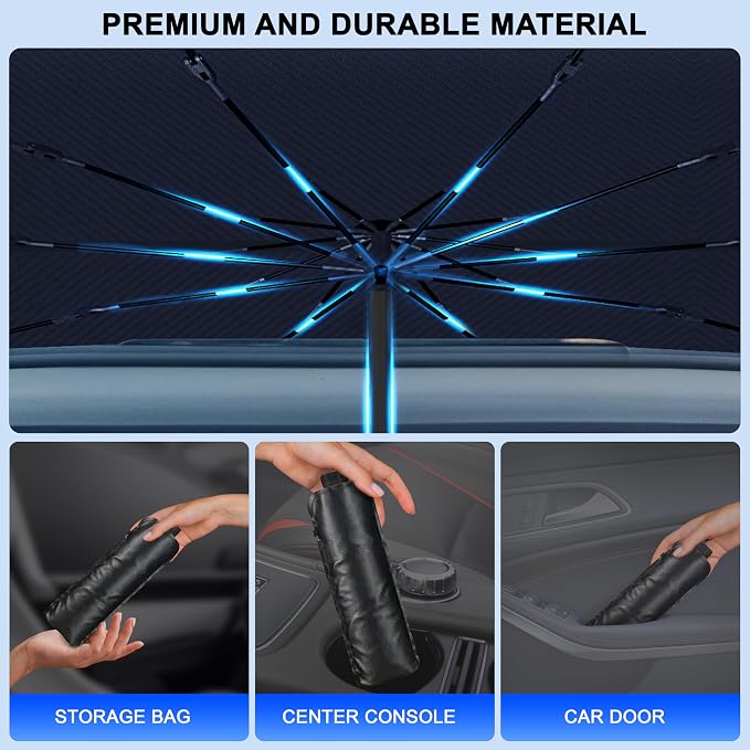 EcoNour Car Umbrella Windshield Sun Shade | Universal Fit Foldable Car & Truck Sun Shade | Double Layer Windshield Cover for SUV, Sedan & Truck | Sun Shade Cover for Front Baby Window Shades - 57"x30"