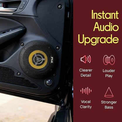 Pyle Car Two Way Speaker System-Pro 4 Inch 140 Watt 4 Ohm Mid Tweeter Component Audio Sound Coaxial Speakers For Car Stereo w/20 Oz Magnet,1.85” Mount Depth Fits Standard OEM-Pyle PLG4.2(Pair),Yellow