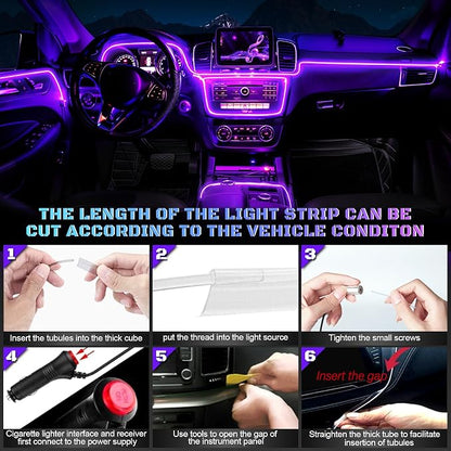 Car LED Interior Strip Light- Wireless Bluetooth APP Control, Multicolor RGB 5 in 1 with 236 inches Fiber Optic Ambient Lighting Kits, 16 Million Colors Sound Active Neon Led Lights Strip for Car