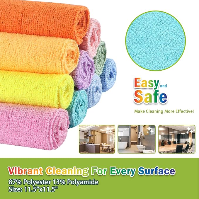 AIDEA Microfiber Cleaning Cloth, 10PK, Colorful Lint-Free Vibrant Cleaning Rags, Microfiber Towels for Cars, Kitchen Cloth, Dusting Cloth for Home, Window, Cleaning Supplies, 11.5"×11.5"