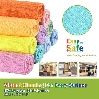 AIDEA Microfiber Cleaning Cloth, 10PK, Colorful Lint-Free Vibrant Cleaning Rags, Microfiber Towels for Cars, Kitchen Cloth, Dusting Cloth for Home, Window, Cleaning Supplies, 11.5"×11.5"