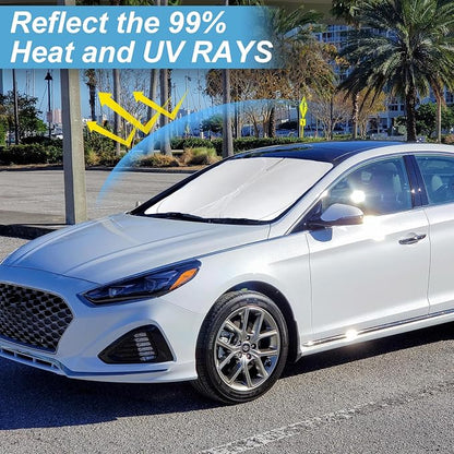 Custom Fit Sonata Windshield Sunshade for 2020-2024 2025 Hyundai Sonata Front Window Retractable Shades Cover for Windshield Sun Visor Protector 210T Reflector Blocks UV Rays Cooler Car Accessories