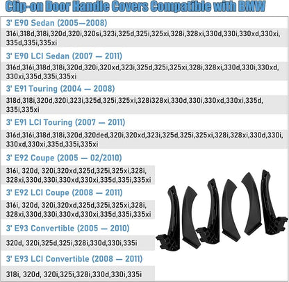 Compatible with BMW 3 Series Door Handle Replacement E90/E91/E92/E93 2004-2011,6PCS Left and Right Passenger Interior Door Pull Handle Set for BMW 318i,320i,323i,325i,328i,330i,335i(Black)