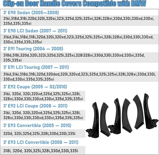 Compatible with BMW 3 Series Door Handle Replacement E90/E91/E92/E93 2004-2011,6PCS Left and Right Passenger Interior Door Pull Handle Set for BMW 318i,320i,323i,325i,328i,330i,335i(Black)