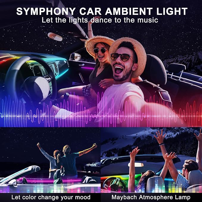 Acrylic Interior Car LED Strip Light with Wireless APP, RGB Dreamcolor 2 in 1 Ambient Lighting Kits, 16 Million Colors Sound Active Function Car Neon Lights, Sync to Music (dreamcolor 2 in 1)