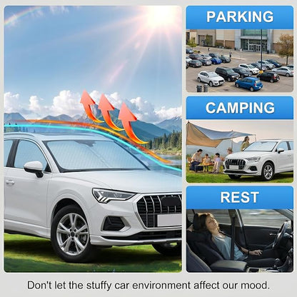 Custom Fit Windshield Sun Shade for Audi Q3 2019-2026 | Custom Fit Windshield Cover, Blocks UV Rays, Double-Layer Heat Shield, Durable Frame, Easy Fold & Storage