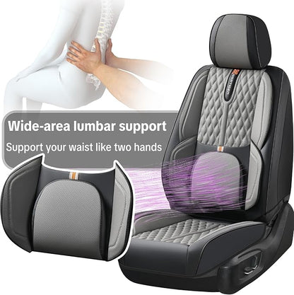Car Seat Cover Full Set, Universal Car Seat Cover for Cars, Black and Gray, with Lumbar Support, Premium Artificial Leather, Waterproof and Easy to Clean, Airbag Compatible