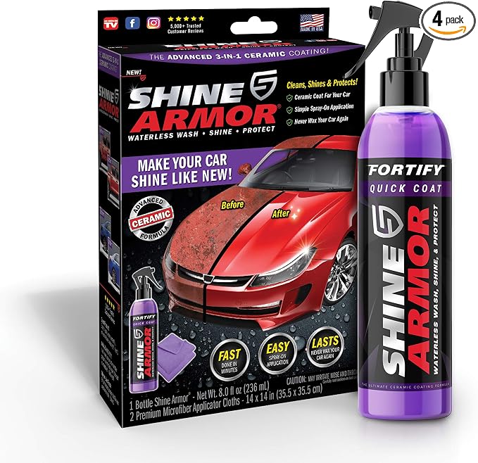 SHINE ARMOR Fortify Quick Coat High Performance Ceramic Coating, Car Wax Spray, Hydrophobic Top Coat Polish and Polymer Paint Sealant Protection for Vehicle Leather Seat, Tires, Bumpers, Rims Made in