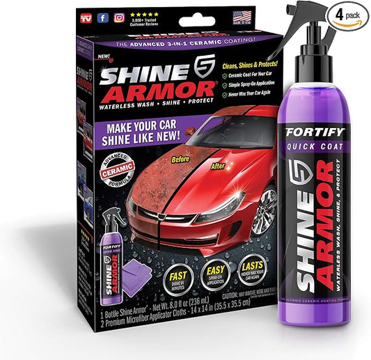 SHINE ARMOR Fortify Quick Coat High Performance Ceramic Coating, Car Wax Spray, Hydrophobic Top Coat Polish and Polymer Paint Sealant Protection for Vehicle Leather Seat, Tires, Bumpers, Rims Made in