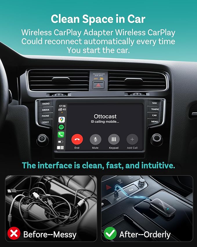 OTTOCAST Play2Video Ultra Wireless Apple CarPlay, AI Magic Box | Android Auto Adapter with WiFi 6, Bluetooth 5.4,Supports Factory Wired CarPlay